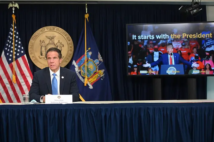 Governor Andrew M. Cuomo holds a coronavirus briefing in New York City August 3rd, addressing plans for reopening schools.